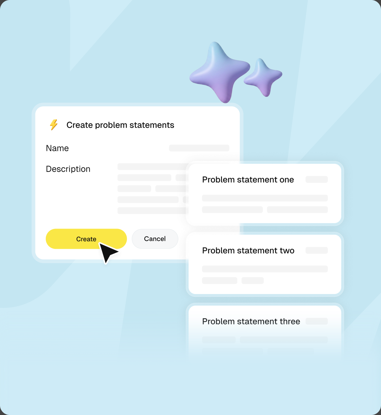 Create problem statements form next to a list of problem statement cards